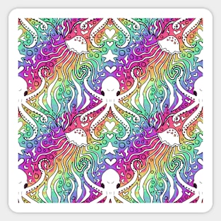Rainbow Disco Octopus White on Swirls Sticker